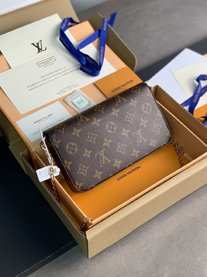 작은 LV 펠리시에 포세트 모너그램 가방 지갑 푸크스시아 마무리