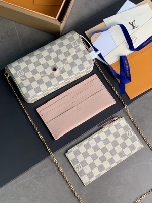 작은 LV 펠리시에 포세트 모너그램 가방 지갑 푸크스시아 마무리