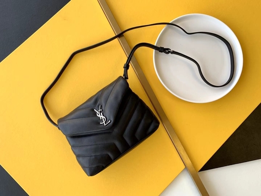 YSL 생 로랑 여자들 카산드라 체인 어깨에 메는 백 면 캔버스와 캐러멜 갈색인 송아지 가죽