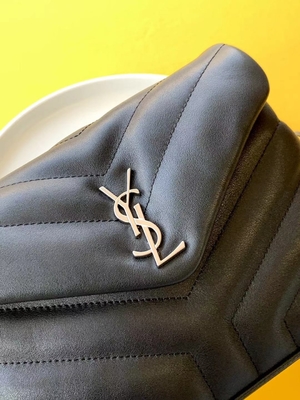 YSL 생 로랑 여자들 카산드라 체인 어깨에 메는 백 면 캔버스와 캐러멜 갈색인 송아지 가죽