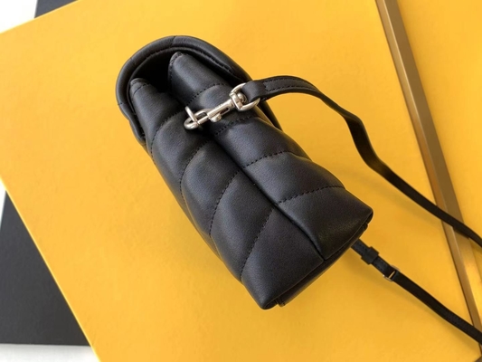 YSL 생 로랑 여자들 카산드라 체인 어깨에 메는 백 면 캔버스와 캐러멜 갈색인 송아지 가죽