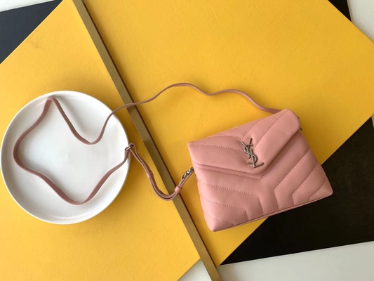 YSL 생 로랑 여자들 카산드라 체인 어깨에 메는 백 면 캔버스와 캐러멜 갈색인 송아지 가죽