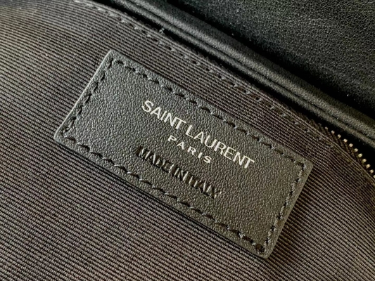 YSL 생 로랑 여자들 카산드라 체인 어깨에 메는 백 면 캔버스와 캐러멜 갈색인 송아지 가죽