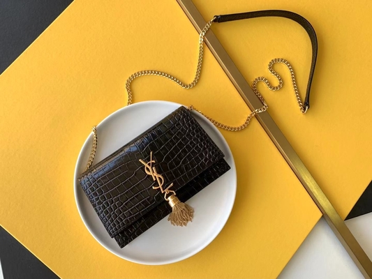 송아지 가죽 YSL 검정 가방 금 사슬 케이트 작은 술