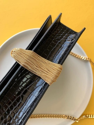 송아지 가죽 YSL 검정 가방 금 사슬 케이트 작은 술