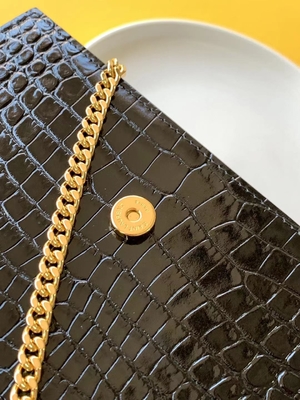 송아지 가죽 YSL 검정 가방 금 사슬 케이트 작은 술
