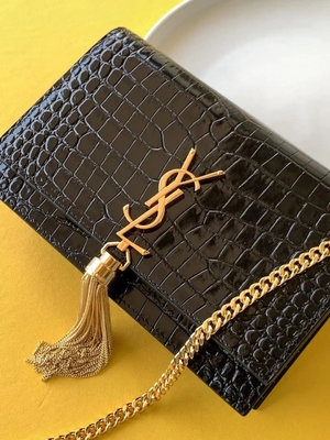 송아지 가죽 YSL 검정 가방 금 사슬 케이트 작은 술